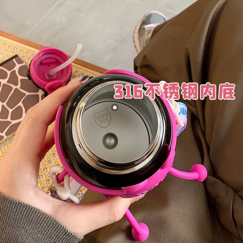 Cute children's insulated cup, big eye expression cartoon straw cup, portable girls' gift, anti-drop stainless steel water cup Application Scenario