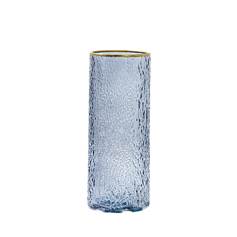 Modern and simple flower arrangement vase, lucky bamboo glass vase, gilded straight tube, glacier pattern glass vase Item Picture