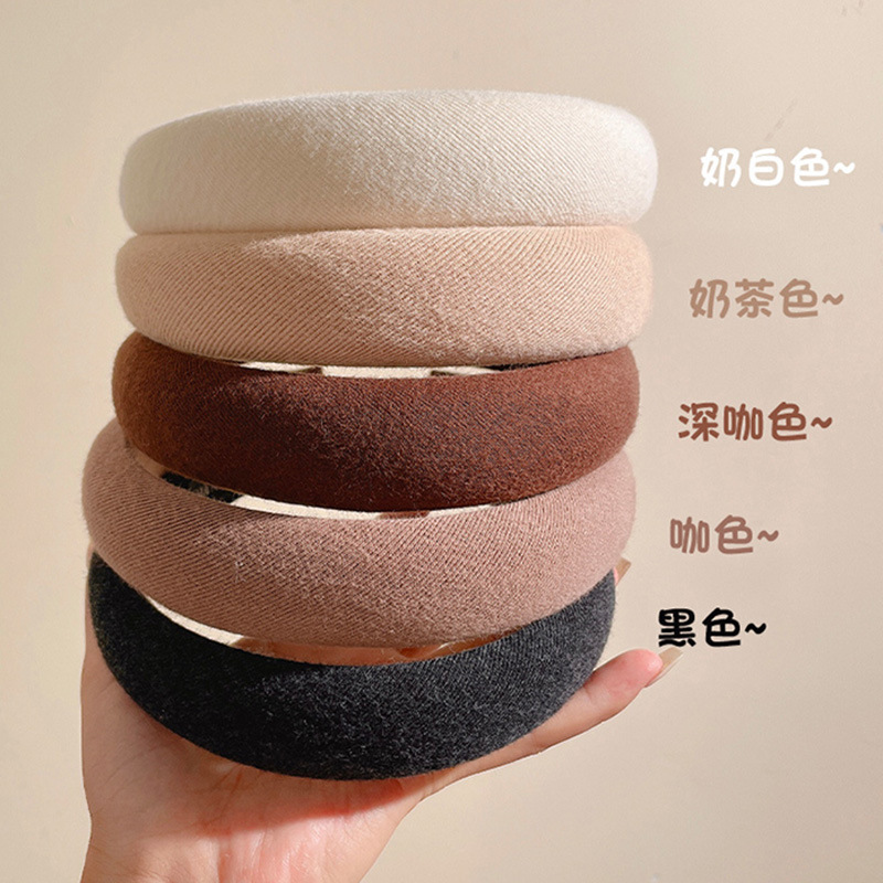 Korean style ins milk coffee sponge hairband, simple and elegant for women, high top hairpin, popular facial cleansing headband wholesale full figure
