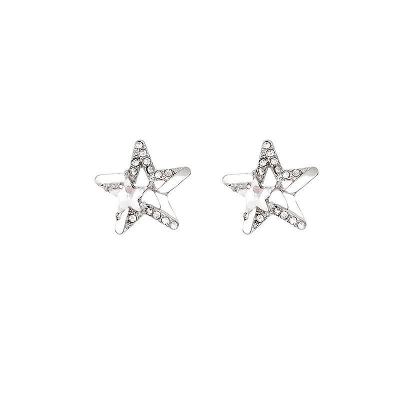 S925 Silver needle exquisite Super Sparkling hollowed-out five-pointed star earrings, a high-end design with a cold and elegant style for women, and a unique and versatile accessory Item Picture