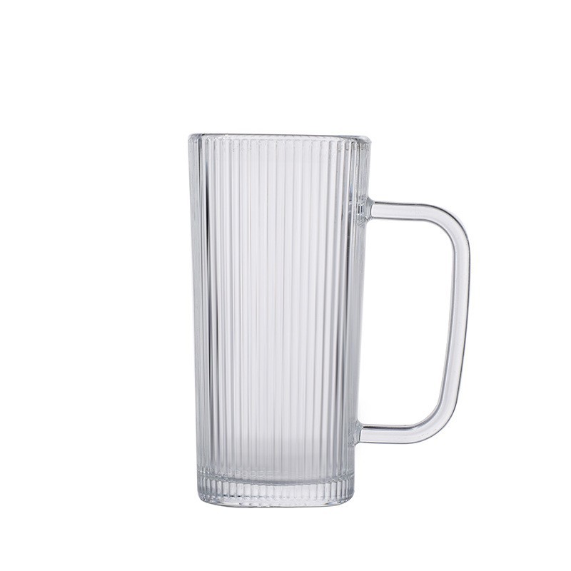 Transparent ins glass water cup with handle, high appearance level, women's summer juice cup, striped lid straw cup wholesale Item Picture