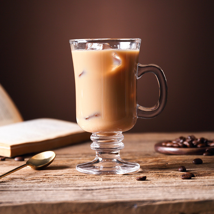 Lizun Creative Irish coffee cups, high-legged milk tea cups, beverage cups, juice cups, glass cups wholesale with logo printing Application Scenario