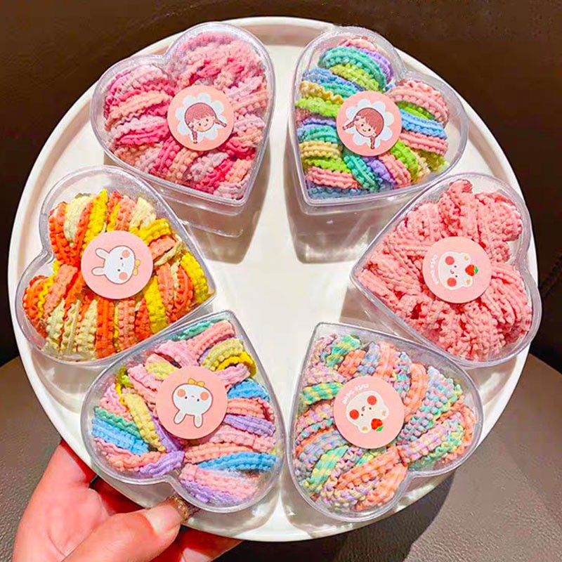 Children's hair ties, colorful box-packed lace rubber bands, girls' high-elasticity hair ties, baby headbands full figure