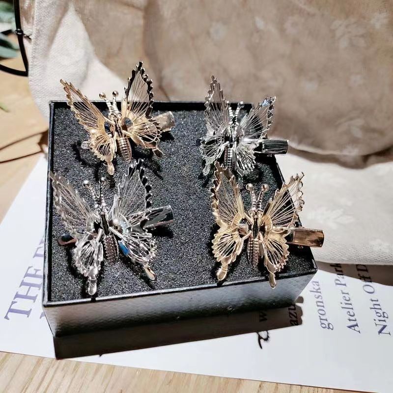 Super ethereal and dynamic simulation butterfly hair clip, tassel, popular edge clip, simple hair, C-card, nostalgic bangs clip, Korean hair Specification drawing