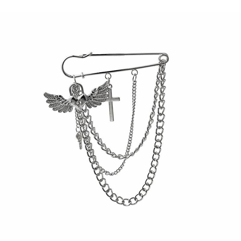 Korean version new cold style metal brooch and pin, chain multi-layer tassel three-dimensional smiling face butterfly sun accessory for women Item Picture