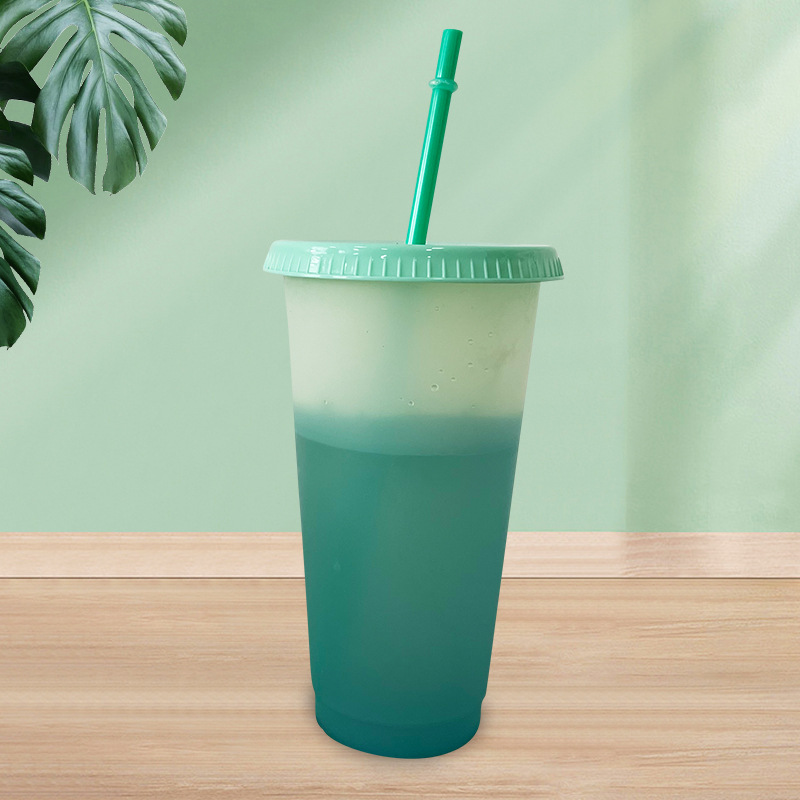 Personalized, fashionable, portable plastic color-changing cups, the same style as Internet celebrities, plastic cups with straws, wholesale from the manufacturer Specification drawing