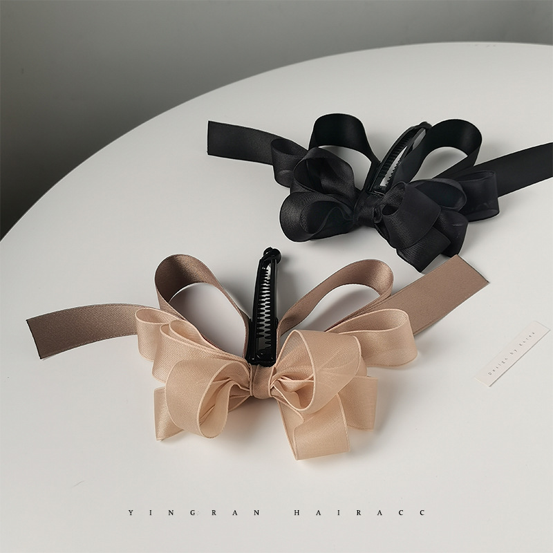 Super fairy-like bow ribbon hair clip headwear, female upright banana clip at the back of the head, fashionable ponytail vertical clip Specification drawing