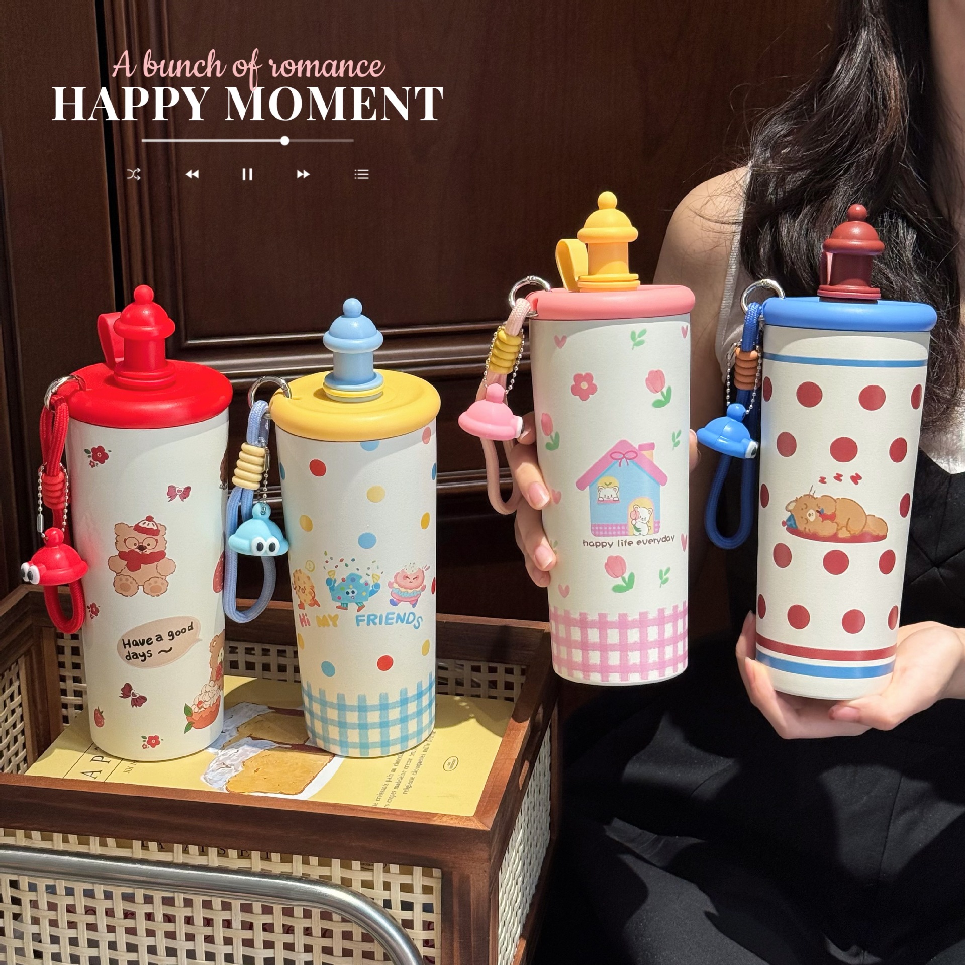 2025 Cartoon high-appearation-level water cup, cute straw cup for girls, tea brewing with filter, stainless steel insulated cup gift details Picture