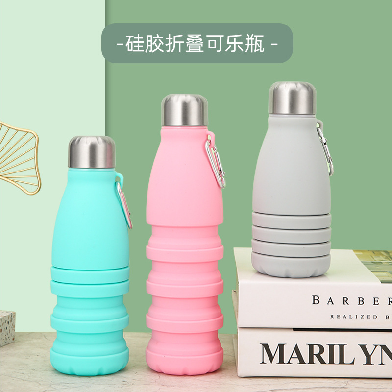 New outdoor food-grade silicone cola bottle, portable sports water bottle, camping folding water cup details Picture