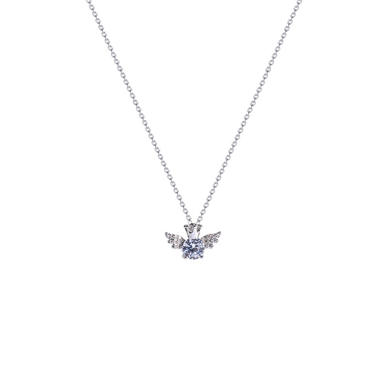 Ins-style angel wing pendant titanium steel necklace for women, light luxury, niche and high-end, versatile zircon collarbone chain accessory Item Picture