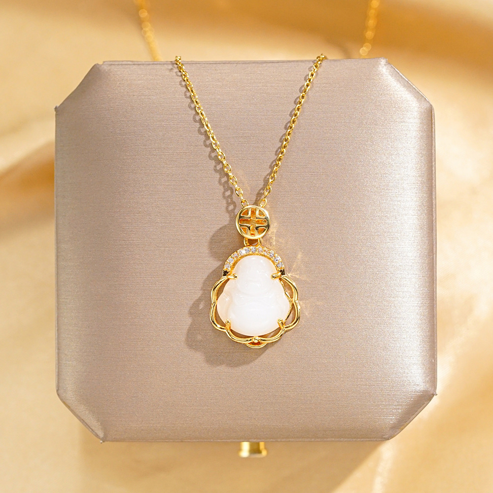 A simple and fashionable commuting titanium steel necklace with a small Buddha and Bodhisattva style, a light luxury collarbone chain with a unique female charm, and a must-have accessory for Internet celebrities details Picture