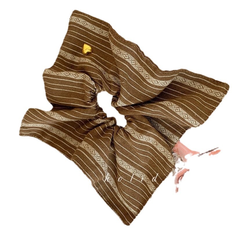 The blogger's retro striped square large intestinal hair band, square scarf, hair tie, low ponytail hair tie, hair tie, hair band and hair accessory Item Picture
