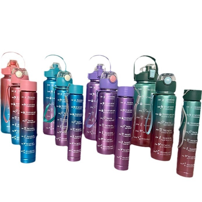 Three-piece set for cross-border e-commerce on Amazon, outdoor large-capacity plastic cups, straw cups, pop-up caps, sports water bottles Item Picture