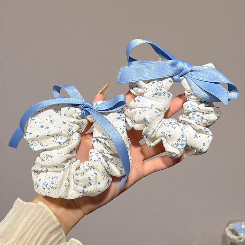 Elegant floral floral large intestine hair band for women, high ponytail hair tie, elastic hair accessory 2024 New style, sweet and non-damaging hair tie full figure