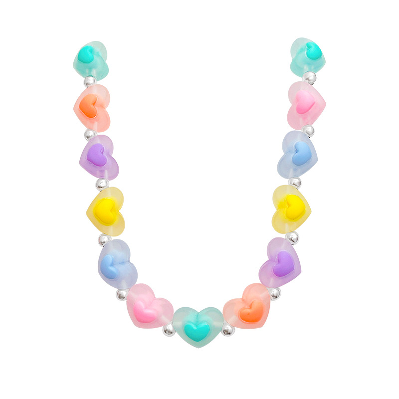 Dopamine colorful heart-shaped beaded necklace for women in an Instagram style, sweet and versatile, a hot girl collarbone chain, a best-selling necklace accessory Item Picture