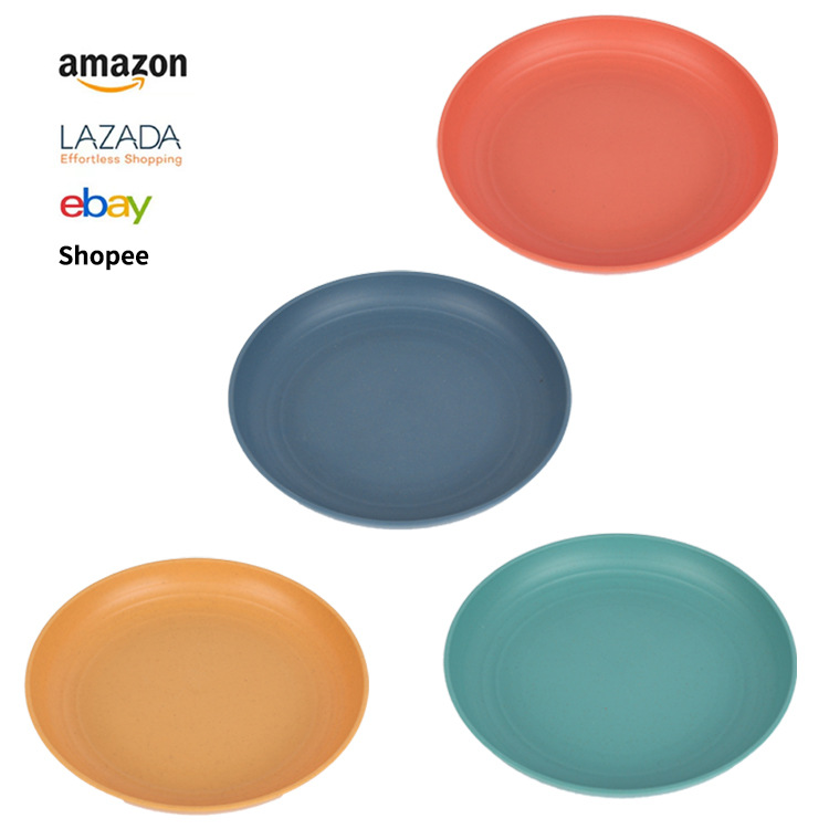 Creative wheat straw home simple plastic round plate, barbecue snack inventory, fruit plate, snack dessert plate full figure