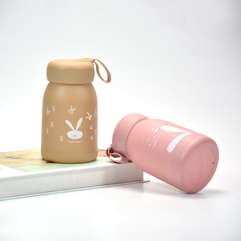 Cute and adorable rabbit glass water cup, portable high-temperature resistant, double-layer advertising cup with a drawstring, gift cup for opening events details Picture