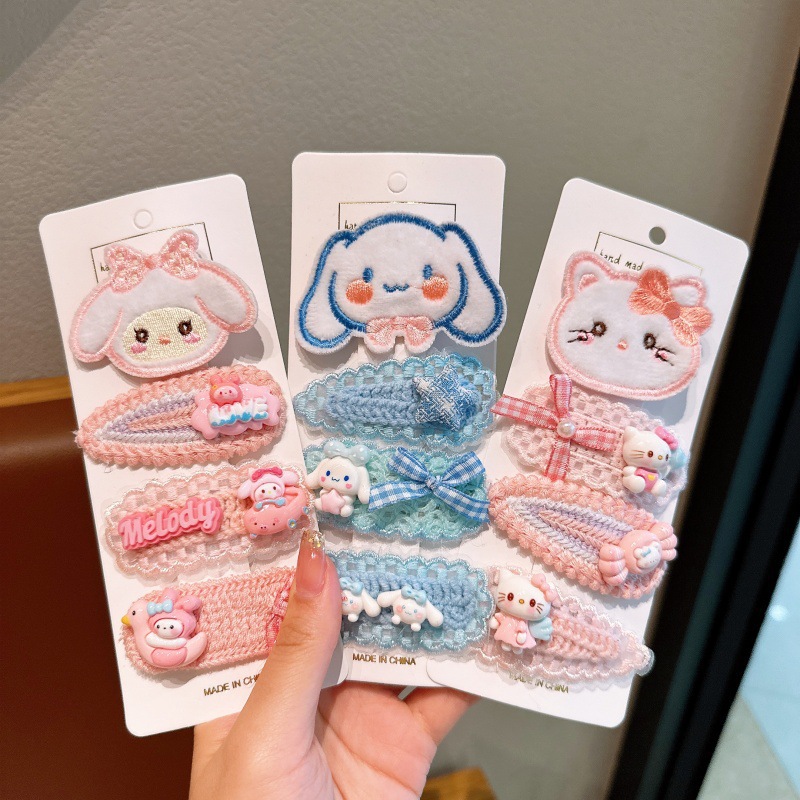 New children's hair clips, cartoon and cute knitted hair accessories, girls' bangs, broken hair clips set, little girls' headwear Specification drawing