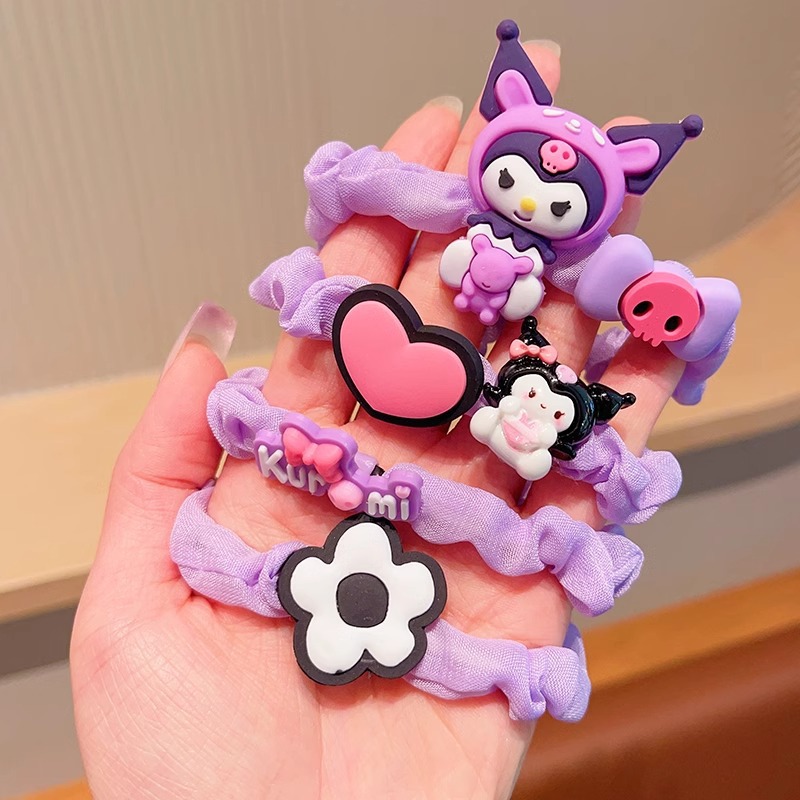 Children's Kuromi hair tie and hair band, girls' ponytail bun hair accessory that won't damage hair, Sanrio cartoon hair tie and hair accessory Application Scenario