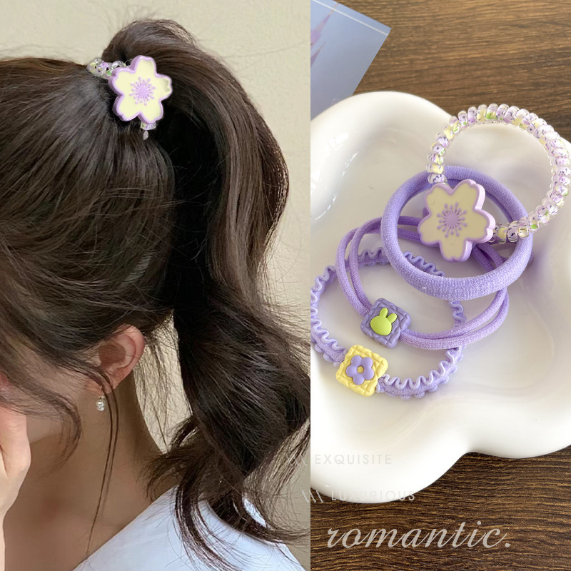 Colorful rubber band hair ties that won't damage women's hair, high-elasticity hair ties, sweet summer flower hair bands, simple and versatile hair accessories Specification drawing