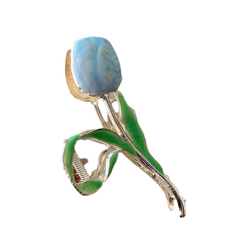 Korean ethereal tulip hair clips, back of the head hair clips, women's summer shark clips, large metal high-end hair accessories Item Picture