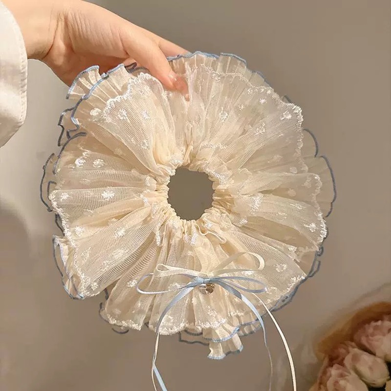Chantilly Dream Gauze lace Large Intestine hair band for women, French high-end style, gentle hair tie, large headwear details Picture