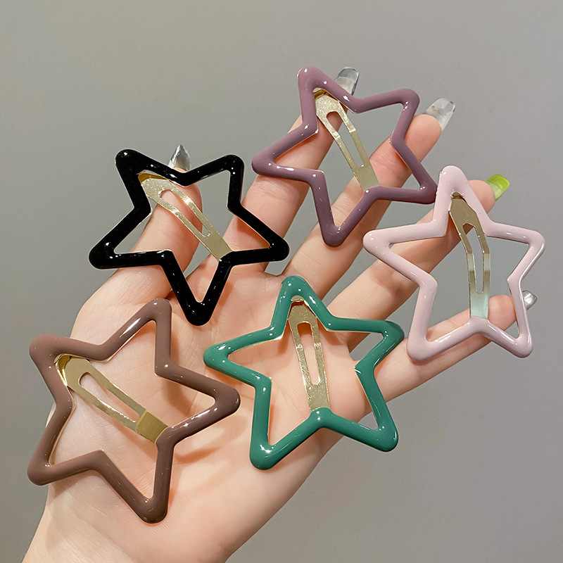 Colorful five-pointed star bb hair clips, star bangs at the back of the female Internet celebrity's head, broken hair clips, headwear, elegant side clips full figure