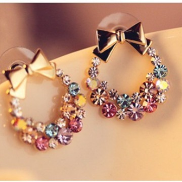 Korean full-diamond bow stud earrings, retro and exquisite flower earrings, Korean popular earrings, wholesale of accessories in Yiwu Specification drawing