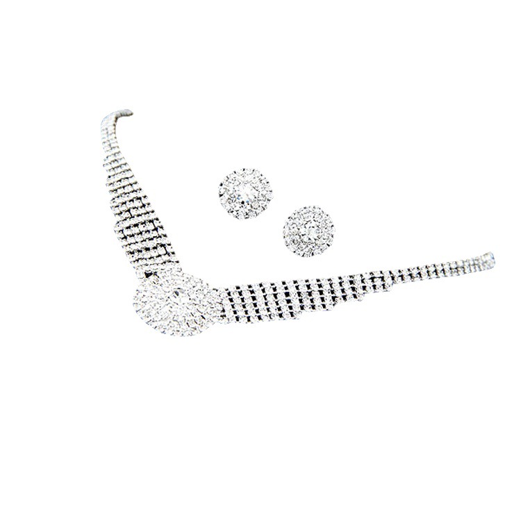 Bride's wedding dress accessories: Simple diamond-encrusted small water drop pendant collarbone necklace set N0288 Item Picture