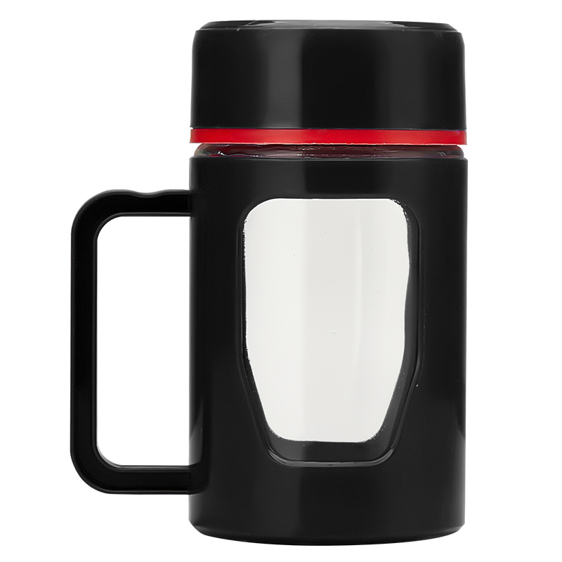 Large-capacity glass cups, portable office water cups for men and women, business double-layer heat-insulating plastic glass tea brewing cups Item Picture