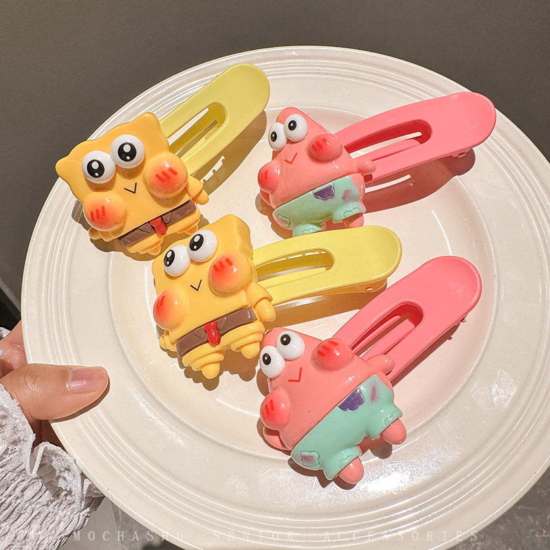 Cartoon SpongeBob SquarePants, cute hair clips, Patrick Star, sweet side duckbill hair clips, bangs, broken hair side clips, headwear Specification drawing