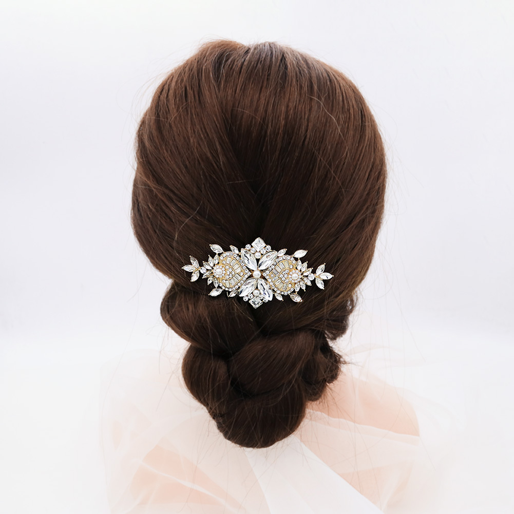 European and American retro accessories, pearl and water diamond hair combs, wedding shooting, updo accessories, luxurious and versatile headwear, bride's comb details Picture