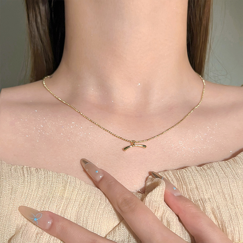 New Chinese-style irregular arc pendant, with a unique and simple design sense, versatile, elegant and fashionable collarbone chain, plain chain Application Scenario