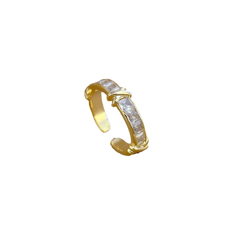 【 Real Gold 】 Cross-shaped full zirconium wedding ring, adjustable ring opening, simple jewelry, Japanese-style ring couple rings Item Picture