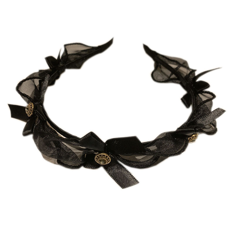 Black bow headband, lace, light luxury and elegant headband, hairpin, diamond-encrusted hair accessory, Japanese and Korean Internet celebrity style headwear for women Item Picture