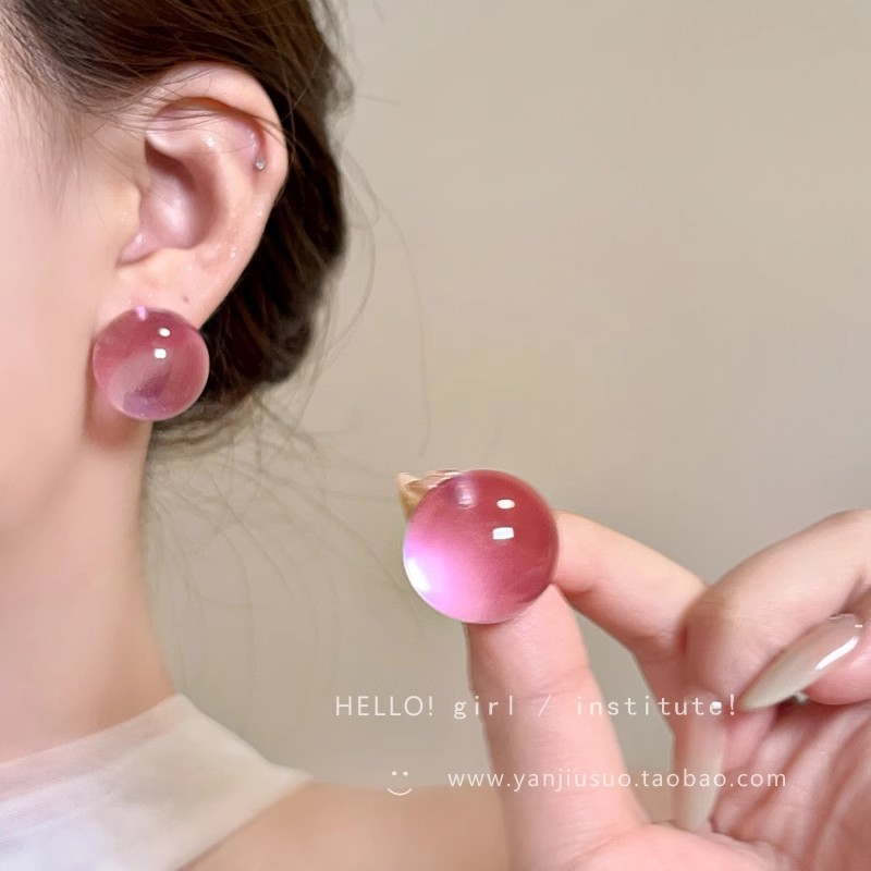 Dopamine colored transparent resin round bead ear studs, light luxury, niche, simple and versatile, elegant geometric ear stud earrings Specification drawing