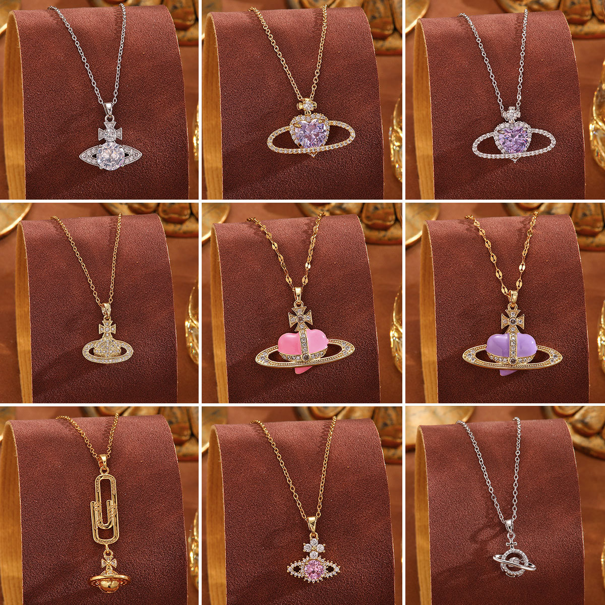 Vivian's 3D Saturn necklace from the Empress of the West, with a high-end waterdrop color diamond and titanium steel that won't fade, is a trendy women's accessory full figure