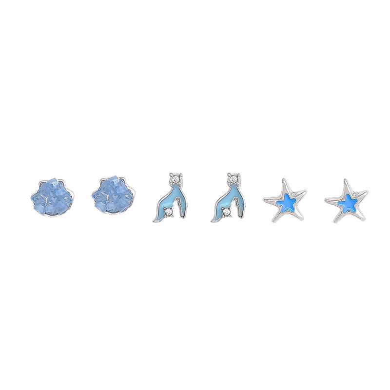 S925 Silver Needle Blue Star Fish tail Stud Earrings for Women, small, exquisite and high-end style stud earrings, versatile and best-selling earrings wholesale Item Picture