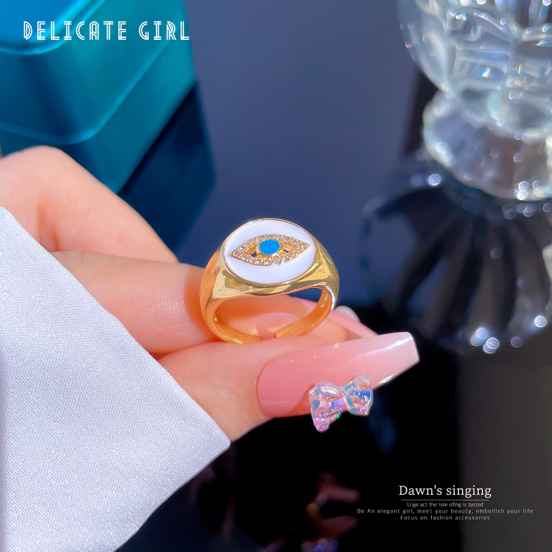 【 Real gold electroplated 】 Open ring, Devil's Eye, personalized ring, index finger ring, the same style as Internet celebrities, simple and cold style Specification drawing