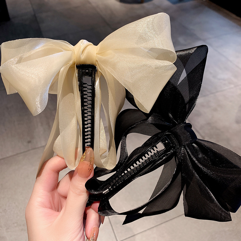 Bow, banana clip, vertical clip, high ponytail buckle, hair clip, back of the head, elegant headwear, elegant and fresh hair clip, hair accessory details Picture