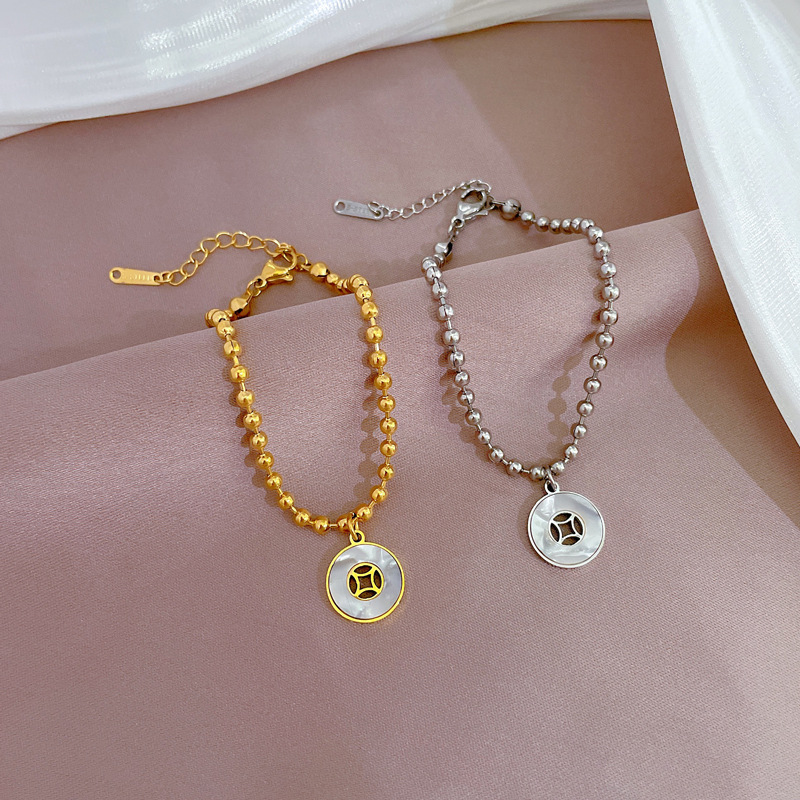 【 All-titanium Steel 】 Dongdaemun Personalized circular shell Coin Bead bracelet, retro best friend of female Internet celebrity Specification drawing