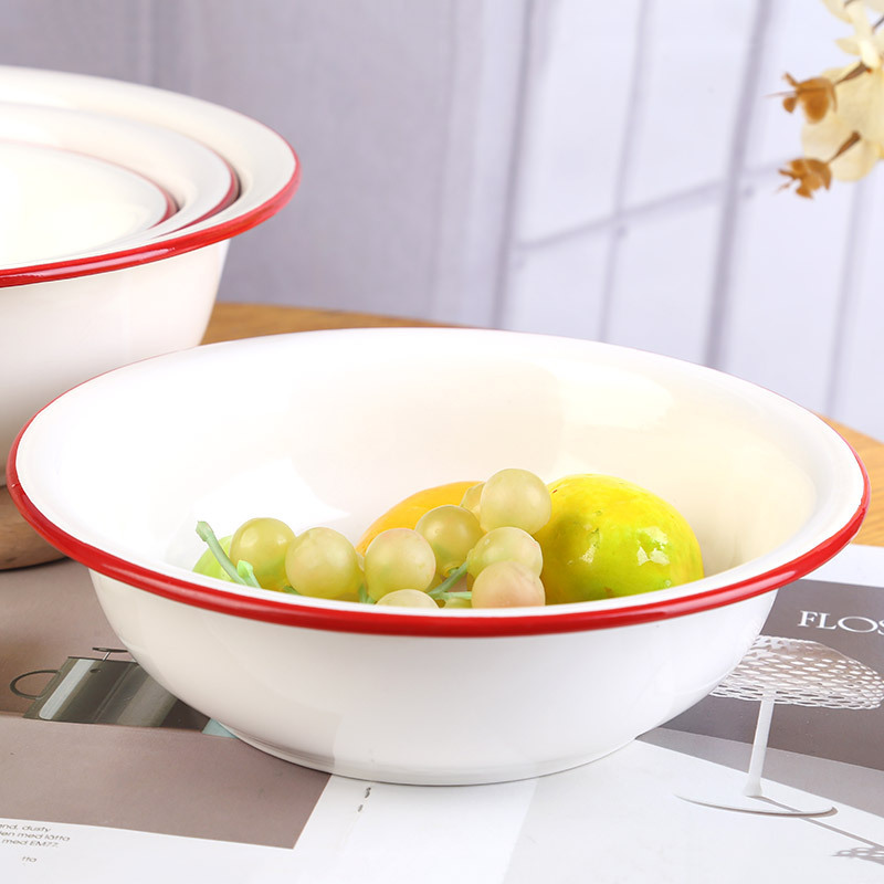 Enamel salad, enamel bowl, enamel rice bowl, old-fashioned bowl, soup bowl, soup basin, solid-color enamel vegetable basin, rolled-edge basin Application Scenario
