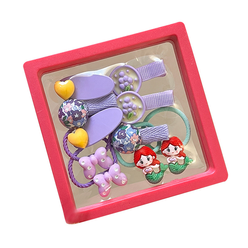 Children's cute princess hair tie, girl rubber band, button, floral hair clip, heart head accessory, hair accessory set, Children's Day gift box Item Picture