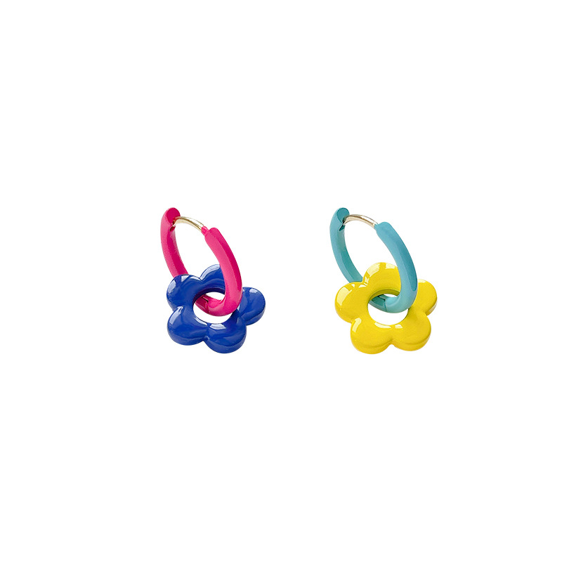 Colorful dopamine flower ear buckles, a niche design, are sweet and cute. The color-blocking earrings exude a unique charm and a high-end feel Item Picture