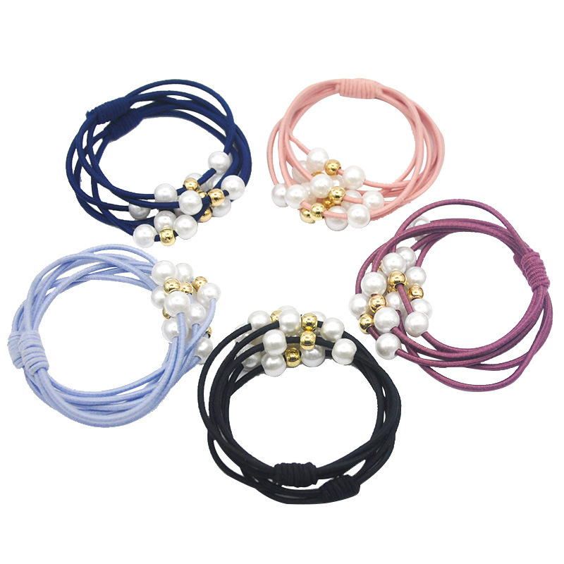 Korean-style hair tie with nine beads, pearl hair band, high-elasticity rubber band, new women's hair tie manufacturer, wholesale of headwear Item Picture