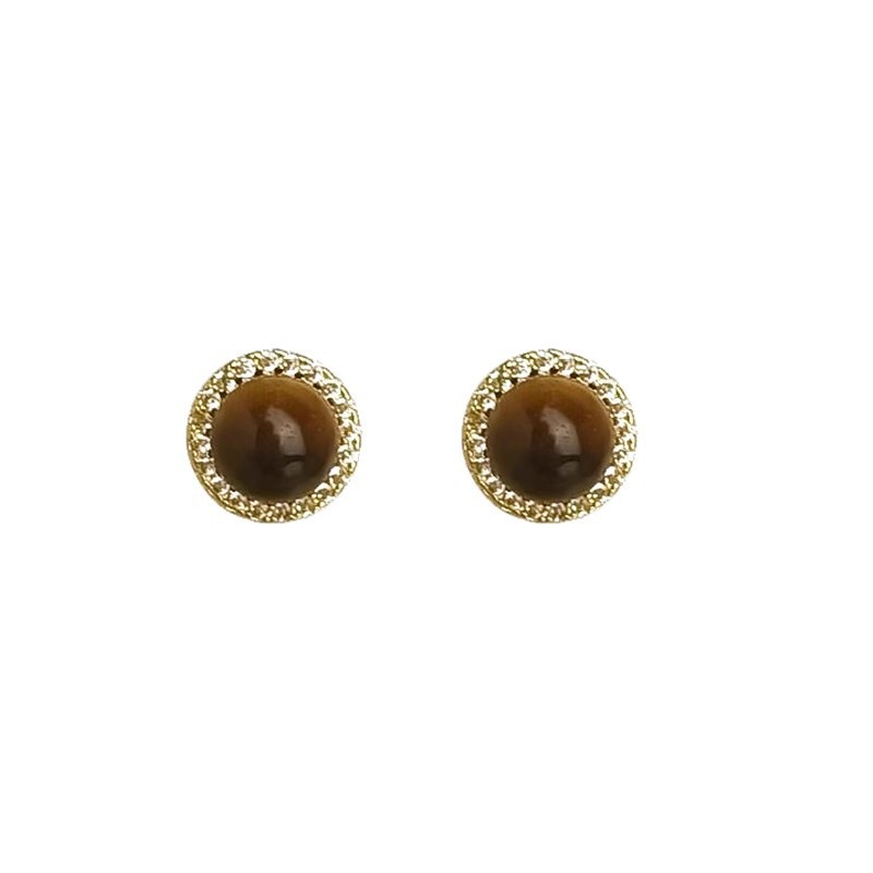 Maillard Tiger's Eye earrings, women's retro Hong Kong-style earrings, light luxury, niche and high-end, exquisite micro-inset earrings wholesale Item Picture