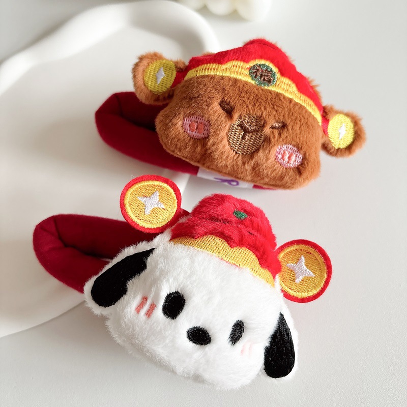 New Year cartoon plush Pacha dog hair clip, cute God of Wealth hat, capybara BB clip, creative new side clip hair accessory and headwear full figure