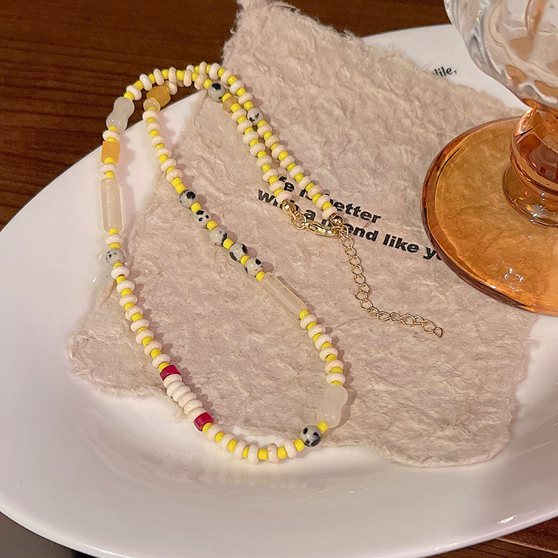 New Chinese-style imitation natural stone beaded necklace for women 2024, a retro and high-end collarbone chain with a minority ethnic style Specification drawing