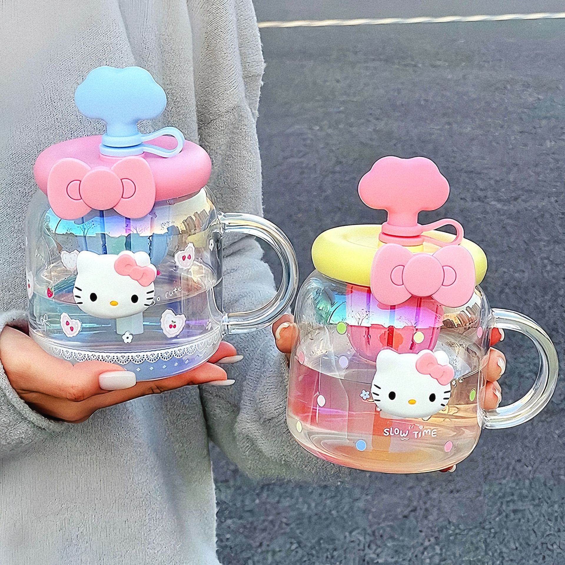 Cute girl handle water cup, high appearance level tabletop tea-making glass cup, heat-resistant straw cup for girls as a gift details Picture