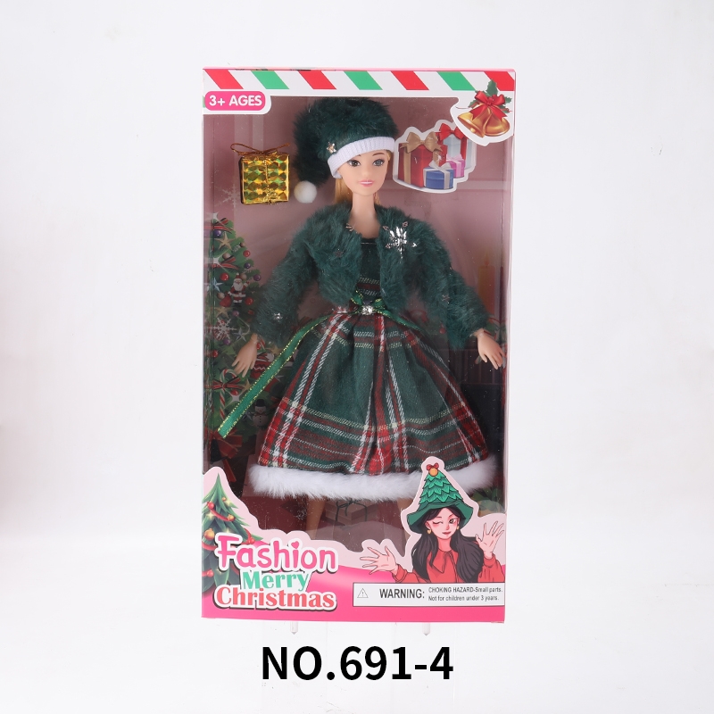 新品洋娃娃高端公主娃娃玩具四肢手腕可动盒装圣诞主题  11.5寸11关节实身 毛衣配帽子芭比公扮家家酒玩具大盒套装-4